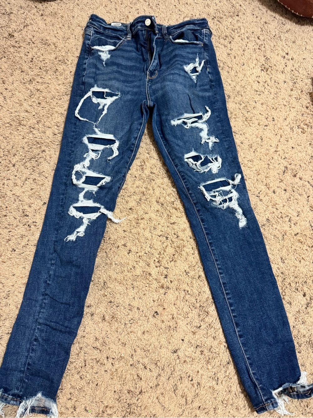 American Eagle Outfitters Distressed Skinny Jeans - Dark Blue